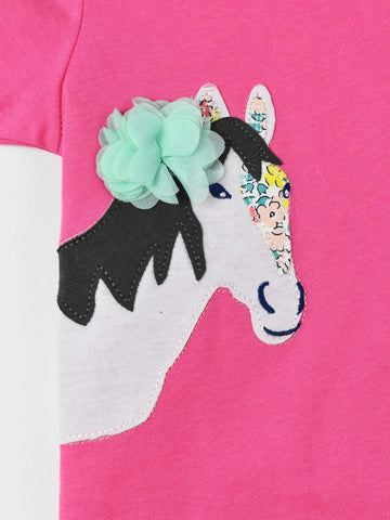 Young Girl's Summer Casual And Comfortable Unicorn Cartoon Printed Dress