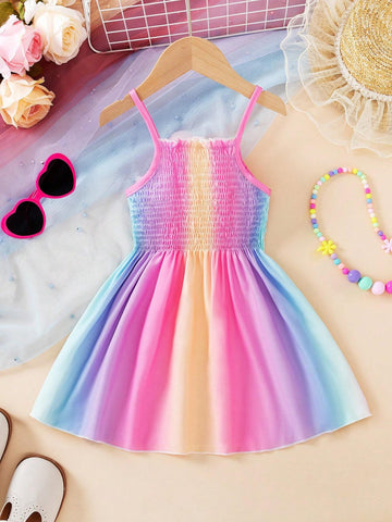 Young Girl's Summer Casual Color Block Spaghetti Strap Dress