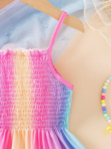 Young Girl's Summer Casual Color Block Spaghetti Strap Dress