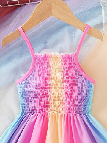 Young Girl's Summer Casual Color Block Spaghetti Strap Dress