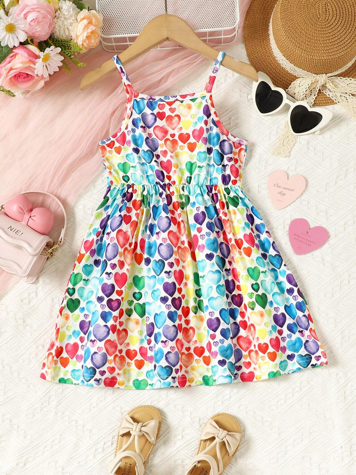 Young Girls' Summer Casual Heart Printed Sleeveless Sundress