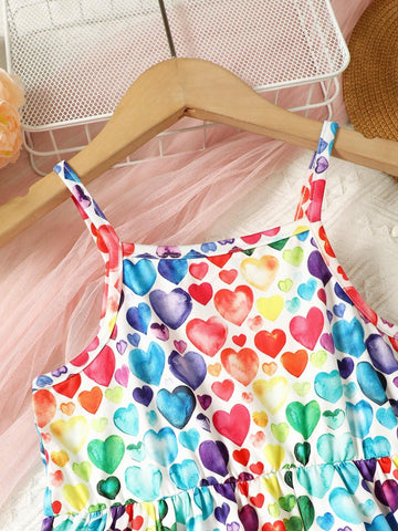 Young Girls' Summer Casual Heart Printed Sleeveless Sundress