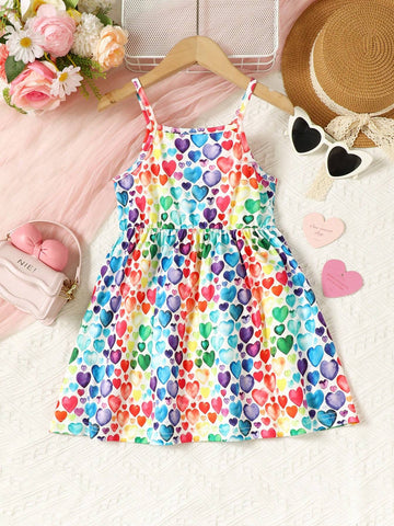 Young Girls' Summer Casual Heart Printed Sleeveless Sundress
