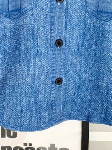Young Girls' Summer Casual Loose-Fit Shirt With Denim Effect-Like Pattern