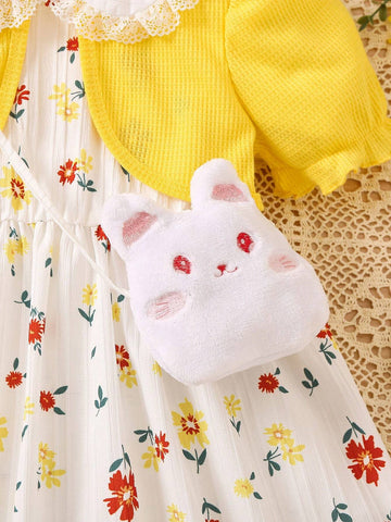 Young Girls' Summer Casual Patchwork Floral Printed Doll Collar Dress For Outdoor Activities