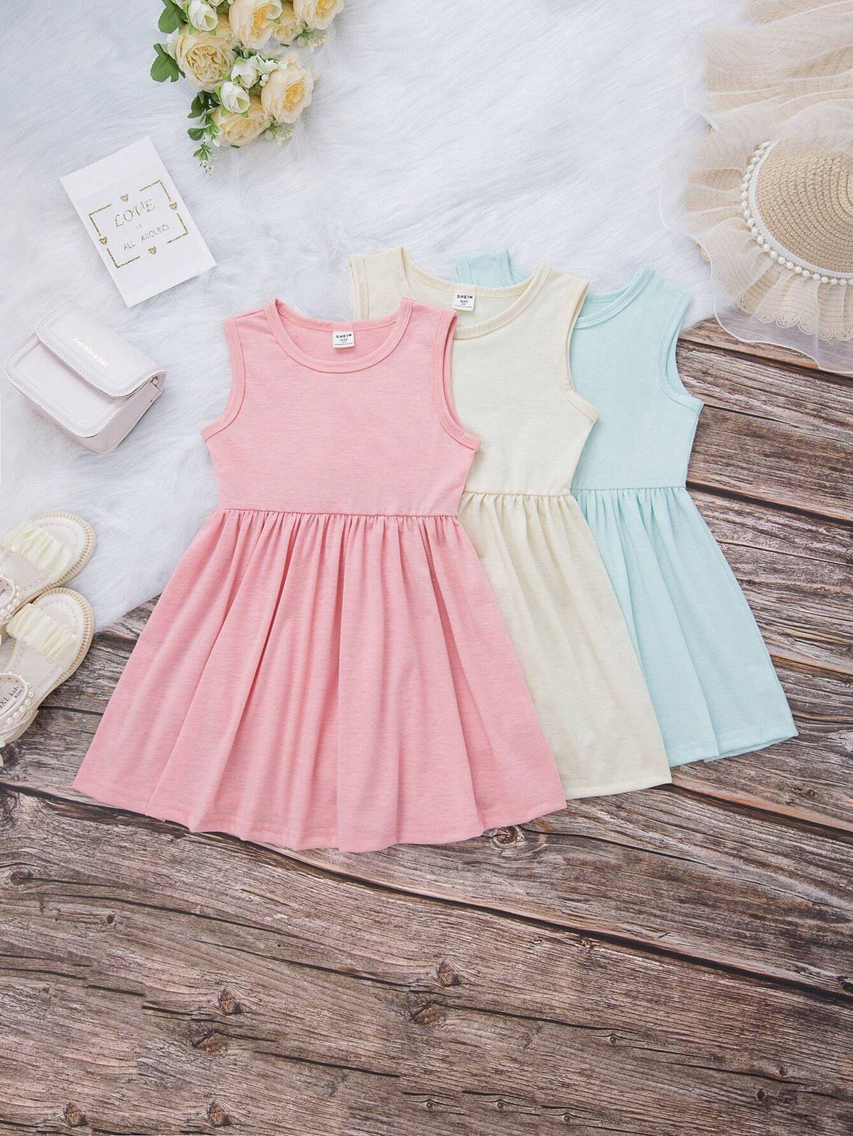 Young Girls' Summer Casual Pink Sleeveless Round Neck Dress