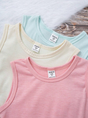 Young Girls' Summer Casual Pink Sleeveless Round Neck Dress