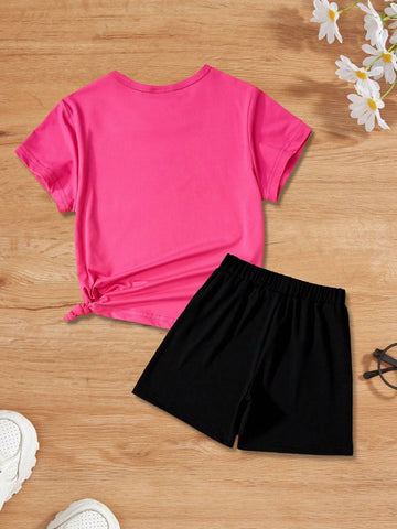 Young Girl's Summer Casual Short Sleeve T-Shirt And Shorts Set