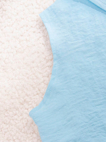 Young Girls' Summer Casual Simple Fashion Solid Color Turn-Down Collar Two-Piece Sleeveless Blouse With Tied Straps