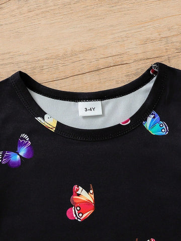 Young Girls" Summer Casual T-Shirt Dress With Butterfly Prints And Short Sleeves