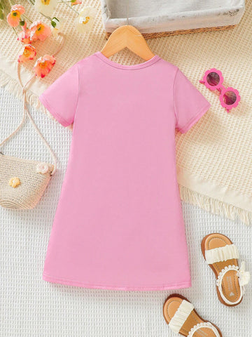 Young Girls" Summer Cat Printed Casual Short Sleeve Round Neck Dress