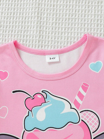 Young Girls" Summer Cat Printed Casual Short Sleeve Round Neck Dress