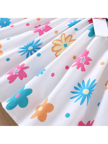 Young Girl's Summer Colorful Printed Short Sleeve Dress