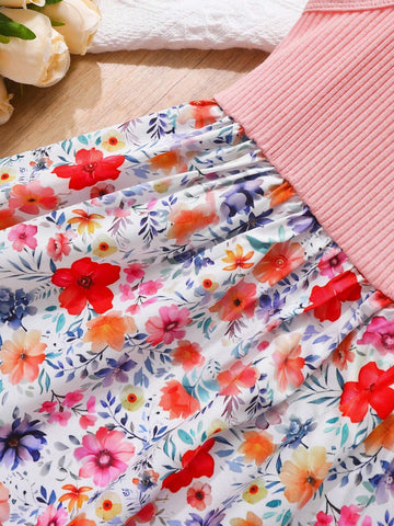 Young Girls' Summer Cute Flower Printed Bowknot Strap Dress