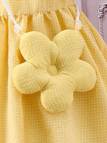 Young Girl's Summer Dress With Puff Sleeves And 3d Flower Decoration