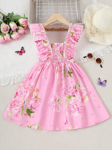 Young Girls' Summer Dress With Ruffle Hem And Floral Print