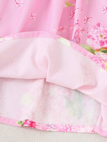Young Girls' Summer Dress With Ruffle Hem And Floral Print