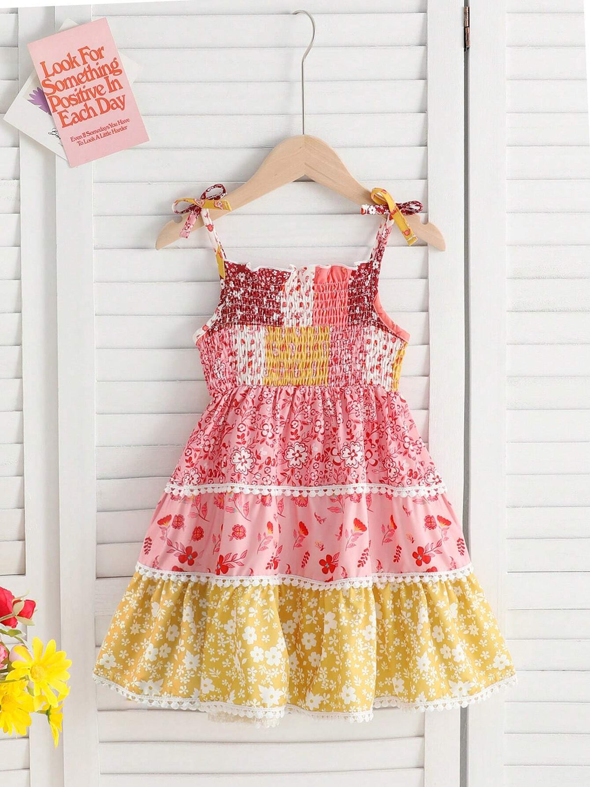 Young Girls' Summer Elegant Floral Layered Dress With Shoulder Straps