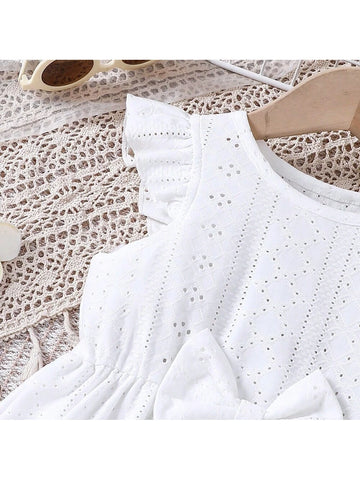Young Girl's Summer Fashion Hollow Butterfly Bow Decorated Ruffle Hem Plus Dress