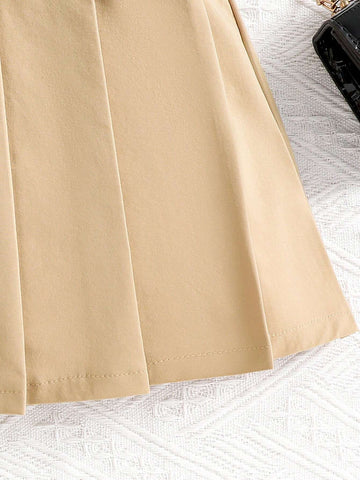 Young Girls' Summer Fashion Pleated Hem Cami Dress With Waist Belt