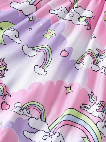 Young Girls' Summer Fashionable Cute Unicorn Bow Decoration Sleeveless Round Neck Dress