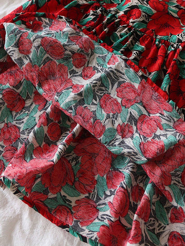 Young Girls' Summer Floral Printed Vacation Mid-Length Strappy Dress