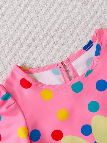 Young Girls' Summer Floral & Polka Dot Printed Sleeveless Dress, Cute Vacation Style