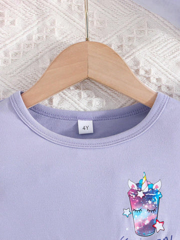 Young Girls' Summer Flying Sleeve Colorful Mesh Cute Printed Dress