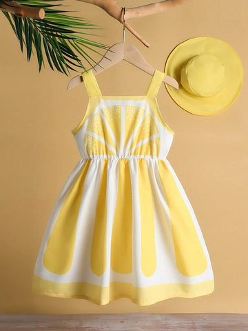 Young Girls' Summer Fresh Lemon Patterned Sleeveless Dress