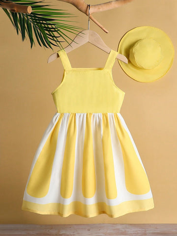 Young Girls' Summer Fresh Lemon Patterned Sleeveless Dress