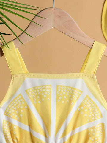 Young Girls' Summer Fresh Lemon Patterned Sleeveless Dress