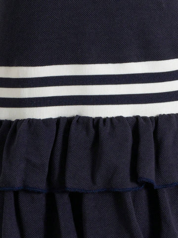 Young Girl's Summer Heart Striped Printed Short Sleeve Polo Collar Casual Dress, Navy Blue