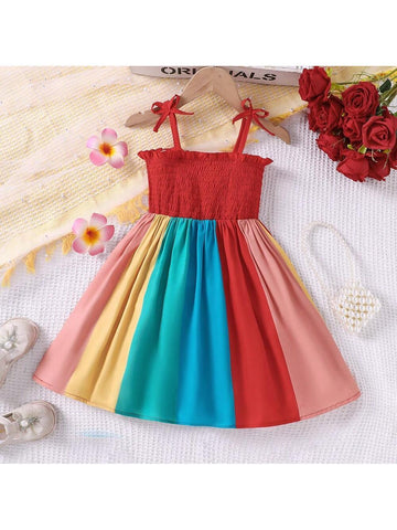 Young Girls Summer Holiday Colorful Strap Dress
