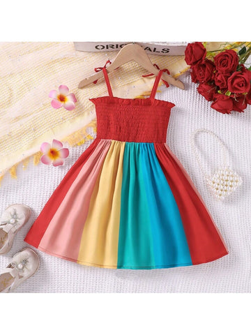 Young Girls Summer Holiday Colorful Strap Dress