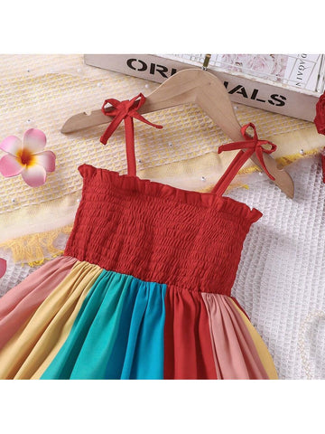 Young Girls Summer Holiday Colorful Strap Dress