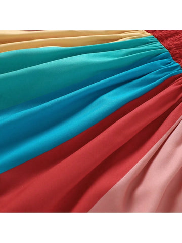 Young Girls Summer Holiday Colorful Strap Dress