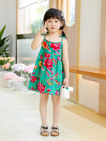 Young Girl's Summer Holiday Floral Printed Strappy Dress