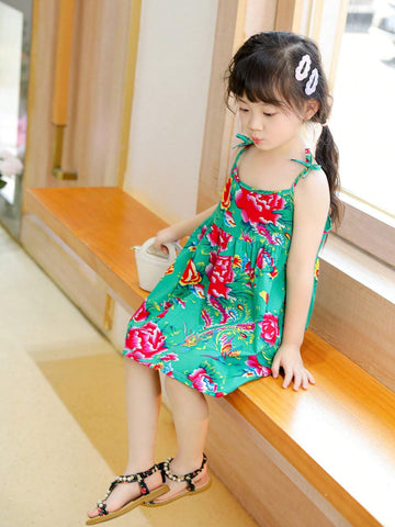 Young Girl's Summer Holiday Floral Printed Strappy Dress