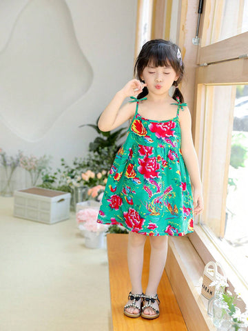 Young Girl's Summer Holiday Floral Printed Strappy Dress