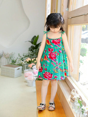 Young Girl's Summer Holiday Floral Printed Strappy Dress