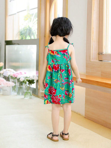 Young Girl's Summer Holiday Floral Printed Strappy Dress