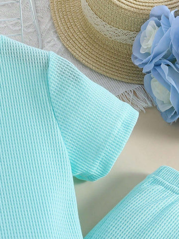 Young Girls' Summer Letter Print Short Sleeve T-Shirt And Flared Pants Fashion Two-Piece Set