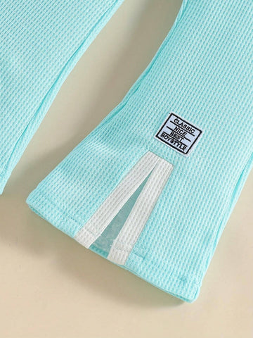 Young Girls' Summer Letter Print Short Sleeve T-Shirt And Flared Pants Fashion Two-Piece Set