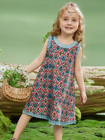 Young Girls Summer Lightweight Breathable Princess Cute Floral Dress