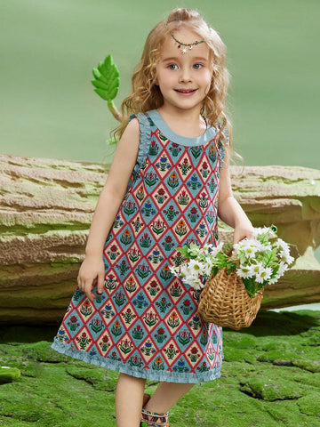 Young Girls Summer Lightweight Breathable Princess Cute Floral Dress