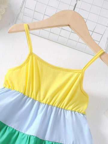 Young Girls' Summer Multi-Color Splicing Spaghetti Strap Dress