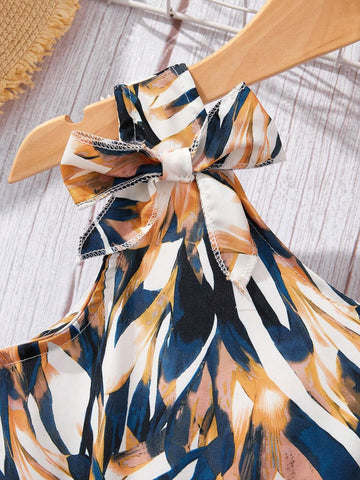 Young Girls' Summer New Arrivals Random Printed Asymmetric Dress