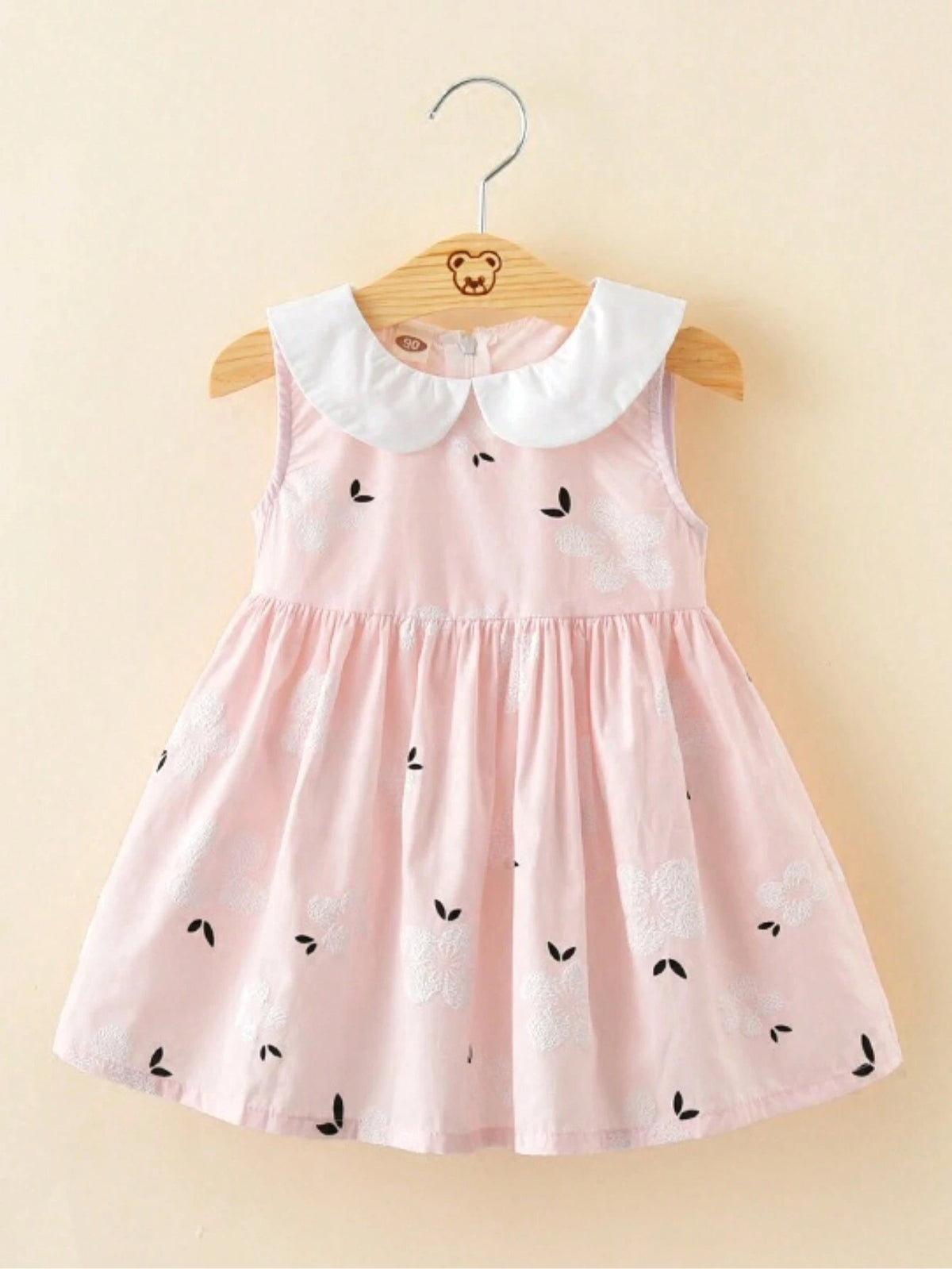 Young Girls' Summer New Color Block Doll Collar Princess Dress With Flower Embroidery