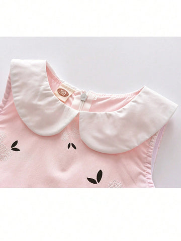 Young Girls' Summer New Color Block Doll Collar Princess Dress With Flower Embroidery