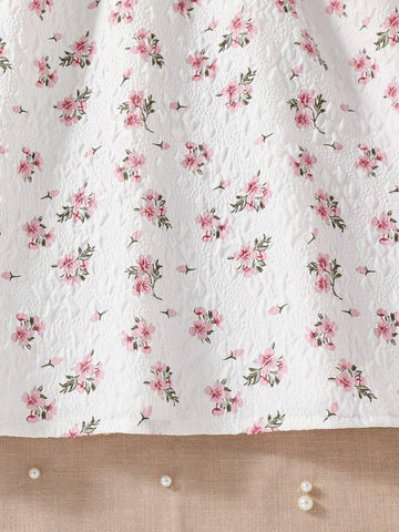 Young Girls" Summer New Korean Style Floral Printed Ruffled Edge Decorated Princess Dress Fashionable Sundress